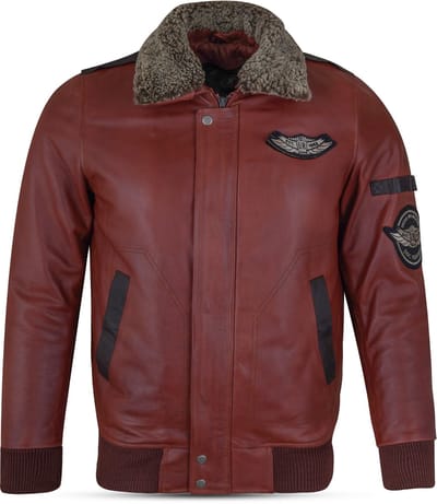 Urban 5884® - N Pilot - Herenjas - Winterjas - Echt Rund Leer - Brandy - Afneembare Kraag - Maat S