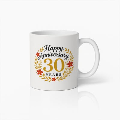 Gelukkige 30 Jaar Jubileum Mok 330ml – Elegant Bloemrijk Ontwerp Koffiemok voor Jubileumvieringen