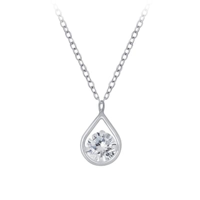 Joy|S - Zilveren ketting met druppel hanger - zirkonia