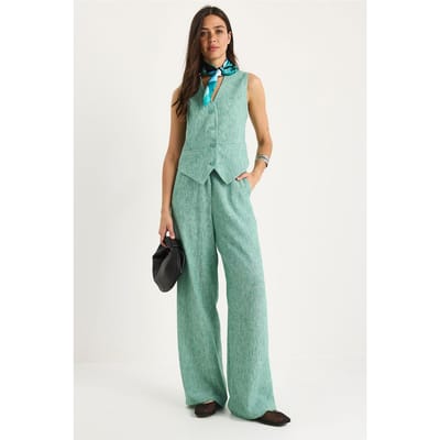 V-hals Vest en Wijde Pantalon Twee-delige Coord Set