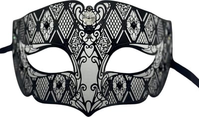Venetiaans masker heren `the dazzling knight` - Masker van metaal zwart met discrete strass steentjes - Masker gala zwart - Halloween masker mannen