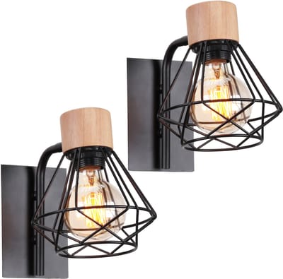 2 Stuks Wandlampen Slaapkamer Industrieel E27 Binnenwandlamp Woonkamer Keuken Gang Max 60W Zwart