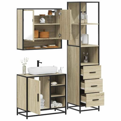 vidaXL - 3-delige - Badkamermeubelset - bewerkt - hout - sonoma - eikenkleurig