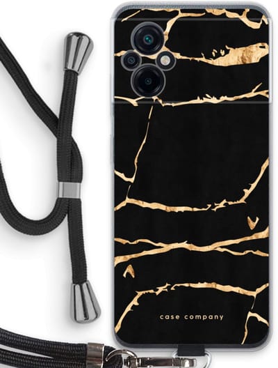 Case Company® - Hoesje met koord geschikt voor Xiaomi Poco M5 hoesje met Koord - Gouden marmer - Telefoonhoesje met Zwart Koord - Bescherming aan alle Kanten en Over de Schermrand