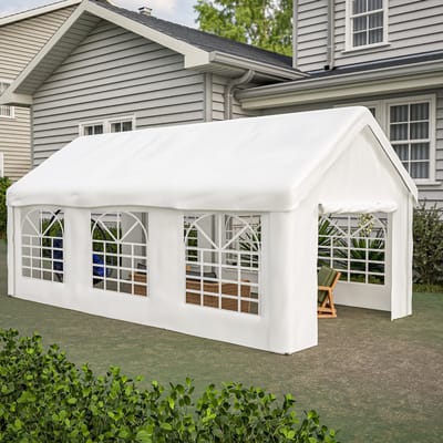 MIVRAY Carporttent – Dubbele Doorgang – 3 x 6 m – Staal en PE-Gecoat Oxfordweefsel – Wit – Voor Voertuigen en Opslag – Met Ventilatie