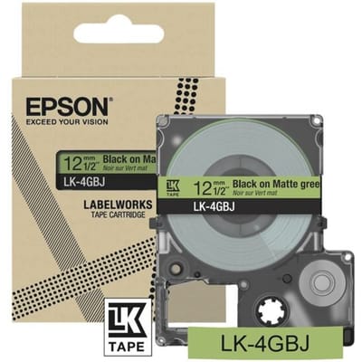 Epson LK-4GBJ matte tape zwart op groen 12 mm (origineel)
