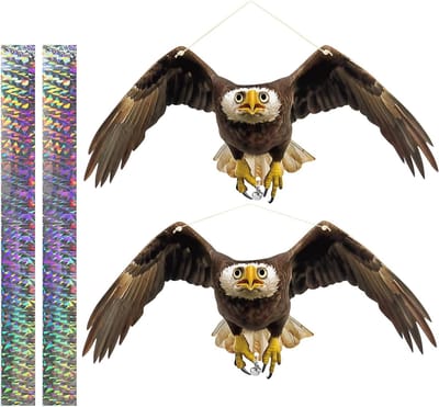 Effectieve Vogelafschrikking voor Tuinen met Reflecterende Tape - 2 Stuks Hangende Uil voor Duiven, Eekhoorns en Meeuwen