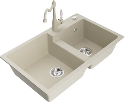 Mexen Tomas Granieten Spoelbak 2-Compartimenten met Keukenkraan Carla, Beige - 6516-69-670700-69