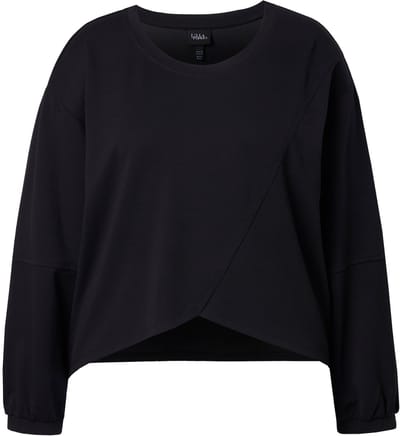 Ulla Popken - Dames - Sweatshirt siernaad asymmetrisch ronde hals lange mouwen - Zwart - Maat 42+