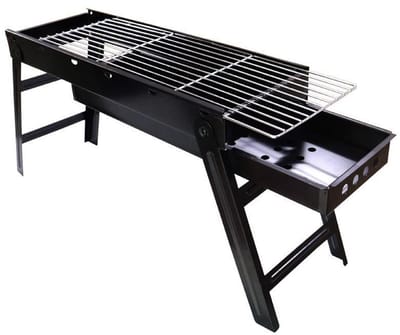 BBQ-grill - Draagbare BBQ-grill - Houtskool BBQ-grill - Opvouwbare draagbare BBQ-grill - Roestvrijstalen barbecuegrill - Opvouwbaar - Draagbaar - 60*20*30 cm - Geschikt voor buiten, kamperen, tuin, enz. - Zwart