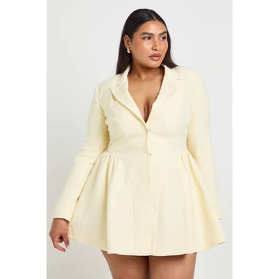 boohoo Dames Plus Skater Rok Blazer Jurk | Butter | Maat: 18