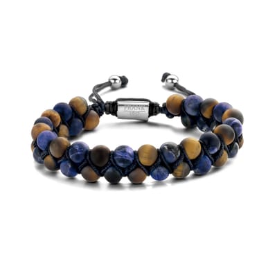 Frank 1967 7FB-0477 Armband Heren - Tijger oog - 6mm - beads - Gevlochten - Element - verstelbaar - Staalkleurig