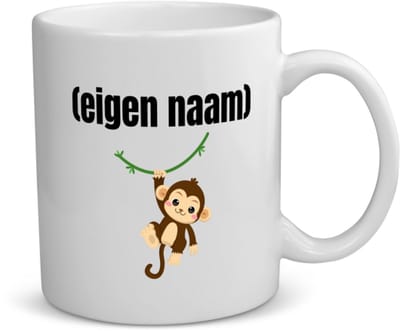 Akyol - kleine aap met eigen naam koffiemok - theemok - Aap - apen liefhebbers - iemand die houdt van apen - verjaardag - cadeau - kado - 350 ML inhoud