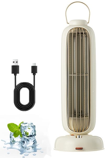 KZQ Bladloze Torenventilator - Usb Herlaadbaar - 3 Snelheden - 3600mAh Batterij - Stille Staande Ventilator - Geschikt Voor Slaapkamer Woonkamer Kantoor En Thuis - Crèmewit