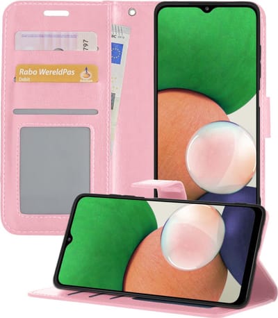 Hoesje - Met Pasjeshouder - Geschikt voor Samsung Galaxy A22 4G - Luxe Bookcase Portemonee - Flip Case - Kunstleer Book Case - Flipcase - Book Cover - Walletcase - Portemonneehoes - Telefoonhoesjes - Lichtroze