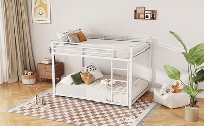 Stapelbed - 140x200 Cm Wit Met Hoge Reling En Stevig Metalen Frame - Klassiek Ijzeren Stapelbed
