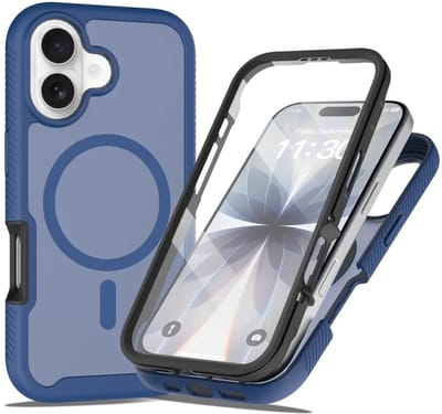 Hoesje met Ingebouwde Screenprotector Geschikt voor Apple iPhone 17 - Compatibel met MagSafe / Qi2 - Full Protect - Schokbestendige Beschermhoes - Case Matte Blauw