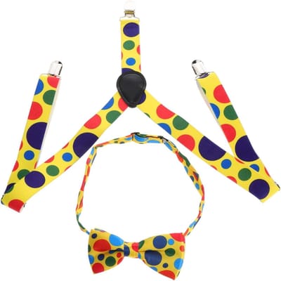 Clown Kostuum Set voor Kinderen met Strik, Kleurrijke Dots en Stevige Banden voor Feestjes en Verjaardagen