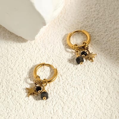 Gouden oorbellen - black star - stainless steel - waterproof - kadotip