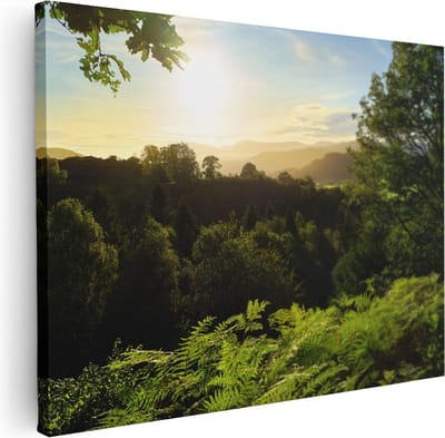 Artaza Canvas Schilderij Bos - 40x30 cm - Klein - Wanddecoratie Landschap - Muurdecoratie Zonsopgang - Schilderijen Op Canvas
