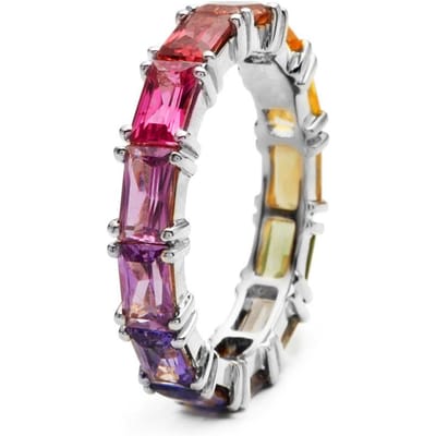 Huitan Bagues Arc-en-ciel de Luxe pour Fille Brillantes Colorées Rondes Zircone Cubique Soirée Dansante Accessoires de Mode Cadeau Fantaisie Bijoux pour Femmes 8 white