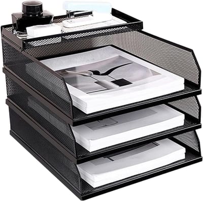 Bureau Organizer - Papierlade Systeem - Kantoor Opslag - Stapelbaar Ontwerp - 3 Lagen - Metaal