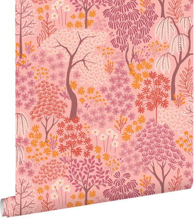 ESTAhome behang bomen en bloemen roze, paars en oranje - 50 x 900 cm - 131188