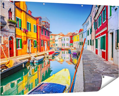 Gards Tuinposter Kleurrijke Huisjes aan het Water in Veneti� - 150x100 cm - Tuindoek - Tuindecoratie - Wanddecoratie buiten - Tuinschilderij