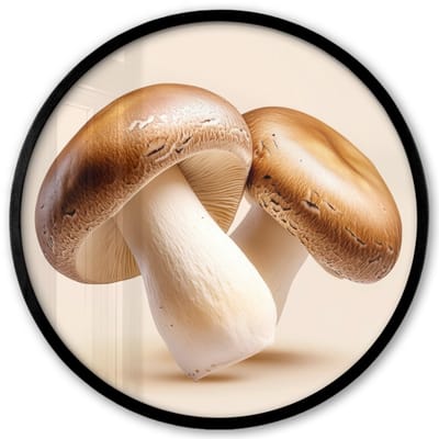 Poster in lijst Rond - Fotolijst 40x40 cm - Posters - Champignons - Zacht - Beige - Ronde posterlijst zwart - Decoratie - Wanddecoratie woonkamer - Muurdecoratie slaapkamer