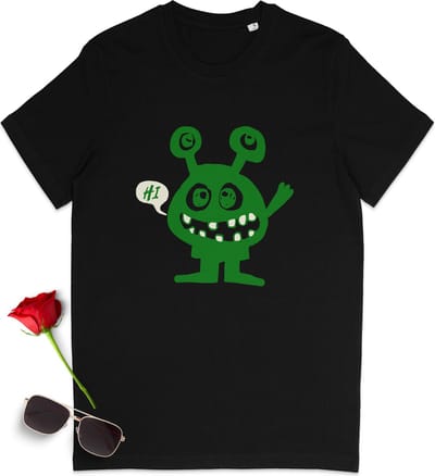 Grappig t shirt met alien - Dames Heren tshirt met marsmannetje - t-Shirt voor vrouwen en mannen - Unisex maten: S M L XL XXL XXXL - tShirt kleur: Zwart.