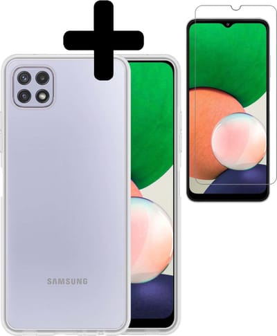 Hoesje - Met Screenprotector - Geschikt voor Samsung Galaxy A22 4G - Sterk & Shockproof - Back Cover - Siliconen Case - Telefoon Hoes - Telefoonhoesjes - Transparant