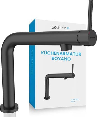 Bächlein Keukenkraan Boyano (Zwart) - Draaibare ééngreeps spoelbakmengkraan van hoogwaardig messing - Kraan voor de keuken met naar voren gerichte hendel