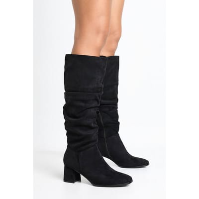boohoo Dames Gerafelde Blockhiel Kniehoge Laarzen | Black | Maat: 3