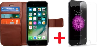 Hoesje geschikt voor Apple iPhone 7 Book Case Portemonnee + Screenprotector - Cover voor 3 Pasjes Bruin
