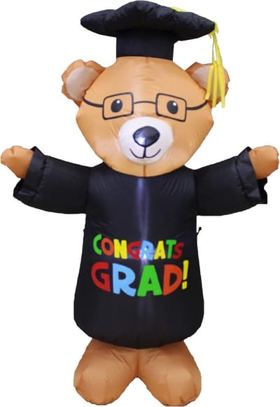 120 cm Hoge Opblaasbare Bruine Teddybeer met Stola en Bril - Verlichte Tuindecoratie voor Buiten/Binnen