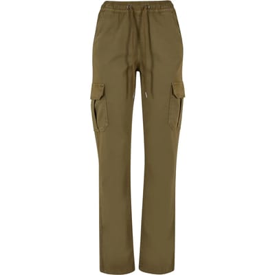 Urban Classics - High Waist Twill Cargobroek - XS - Olijfgroen