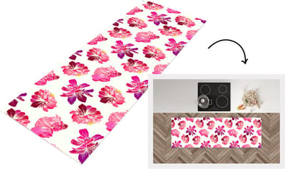Keukenloper - Loper keuken - Bloemen - Roze - Patroon - 150x50 cm - Keukenloper vinyl