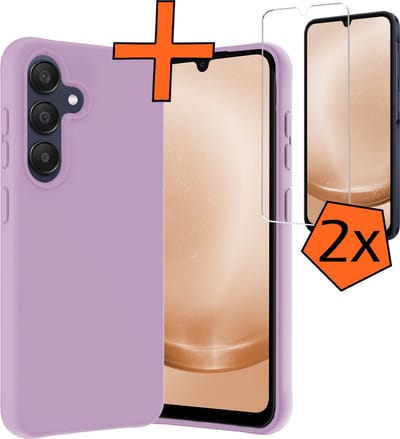Hoes - Met 2x Screenprotector - Geschikt voor Samsung Galaxy A25 - Sterk & Shockproof - Back Cover - Siliconen Case - Telefoon Hoes - Lila