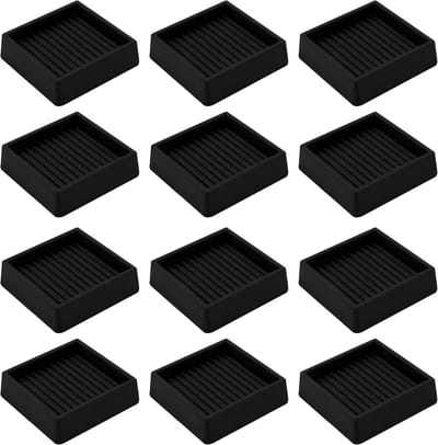 Set van 12 Zwarte Vierkante Rubberen Voetdoppen voor Meubelwielen - Antislip