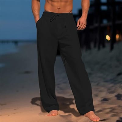 Casual broek voor heren, broek, katoen, linnen, losse, rechte casual broek, Stranden voor heren, vakantie L zwart