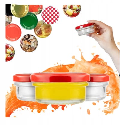 Bimberek - Glas Potjes Set - 65ml - Voor Maken en Bewaren - Diverse Dekselkleuren