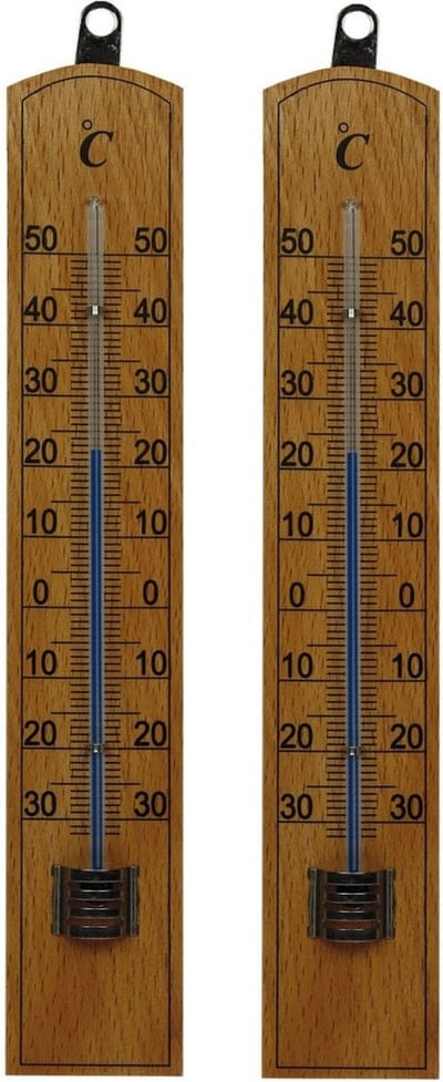 Lifetime Garden 2x stuks thermometer voor buiten hout 20 x 4 cm - zomer/winter
