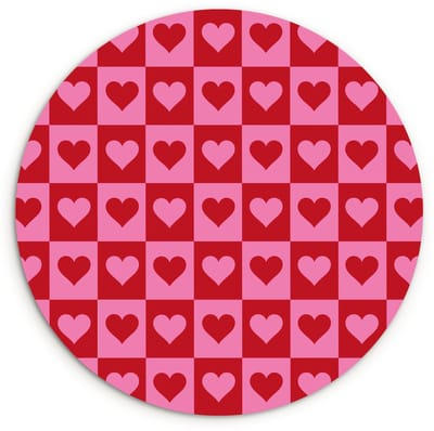 WallCircle® Wandcirkel 120x120 cm - Muurcirkel Rood - Roze - Schaakbord - Valentijn - Muurdecoratie woonkamer - Wanddecoratie slaapkamer - Kamer decoratie accessoires - Ronde schilderijen XXL