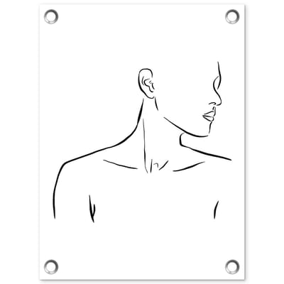 Tuinposter 30x40 cm - Tuindecoratie Abstract line art van portret van een vrouw op een witte achtergrond - Poster voor in de tuin - Buiten decoratie - Schutting tuinschilderij - Tuindoek muurdecoratie - Wanddecoratie balkondoek