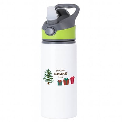 Hacebo® - Kerst kerstboom met cadeautjes met eigen naam waterfles met rietje groen - Kerstmis - Kerst beker - winter - kerst - christmas - kerst cadeau - water fles - 650ML