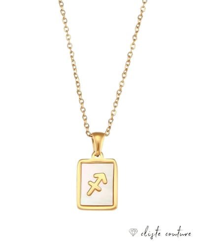 Cliste Couture - Stars Sterrenbeeld Ketting met Schelp Boogschutter / Sagittarius - Stainless Steel met Goud Verguld - 45cm Ketting met Zodiac Hanger - Inclusief Cadeau Verpakking