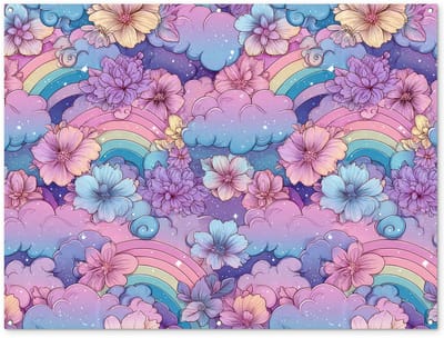 Tuinposter 160x120 cm - Tuindecoratie Regenbogen - Bloemen - Kleurrijk - Wolken - Poster voor in de tuin - Buiten decoratie - Schutting tuinschilderij - Tuindoek muurdecoratie - Wanddecoratie balkondoek