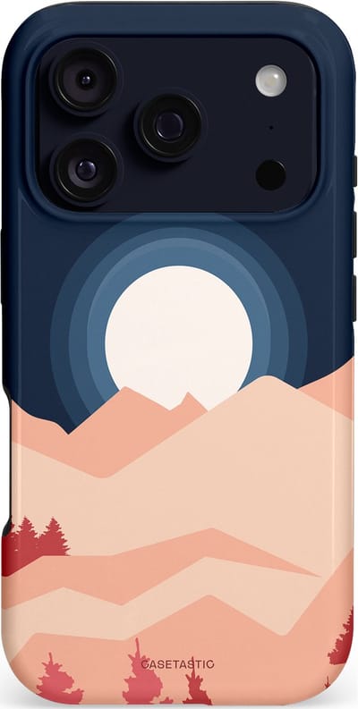 Casetastic hoesje geschikt voor Apple iPhone 17 Pro - MagSafe - Dubbellaagse bescherming - Bergen bij maanlicht - Fashion Case - Zwart Perzik Zand Koraal