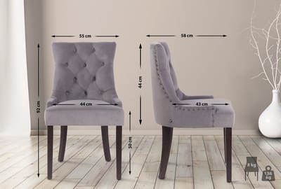 CLP Aberdeen Set van 4 eetkamerstoelen - Zonder armleuning - Hout - Fluweel - grijs antiek