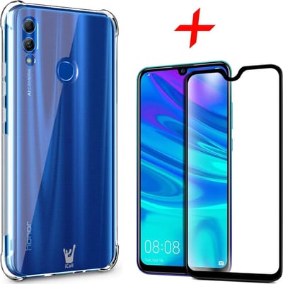 Transparant Hoesje geschikt voor Huawei P Smart 2019 met Versterkte Rand Shockproof TPU Siliconen Case + Screen Protector Full-Screen Tempered Glass iCall
